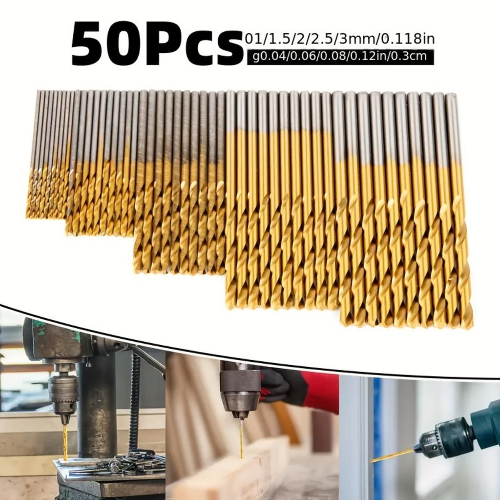 Набор из 50 сверл из быстрорежущей стали с титановым покрытием для многофункционального использования