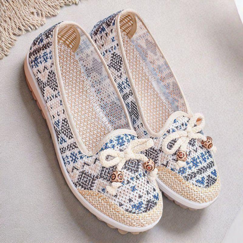 Летняя женская обувь из ткани, нескользящие, дышащие, полые сандалии, с плоским дном, тонкие, износостойкие