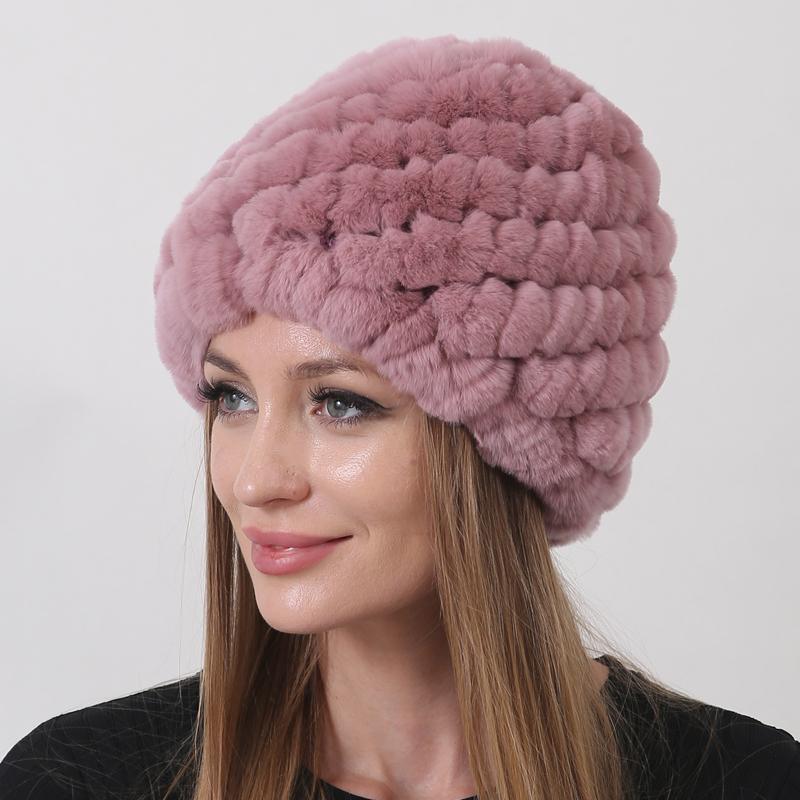 Новая теплая шапка из натурального меха Зимняя женская шапка из меха кролика рекс Толстая подкладка в два слоя Уличная женская шапка-бини Шапки круглой формы Ананас
