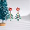 Huitan Sparkling Christmas Tree Drop Earrings for Women Red Flower Dazzling Fashion Party Accessories Festival Jewelry Inlaid CZGood product