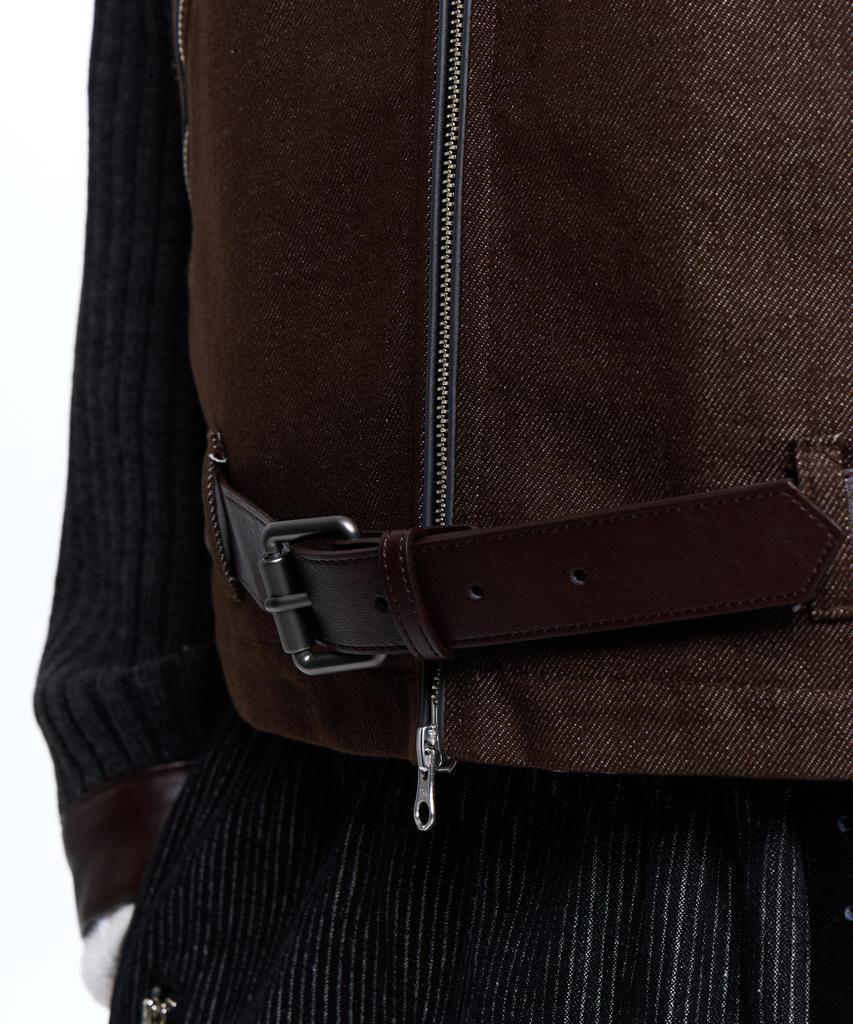 Rssc Knit & Denim Belted Biker Jacket - Brown