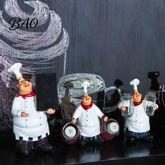 Retro Fat Chef Sculpture Figurine, Resin Countertop Table Decoration, Funny Statue with Dining Room Figurine Seasoning Bottle/Bottle Opener/Message