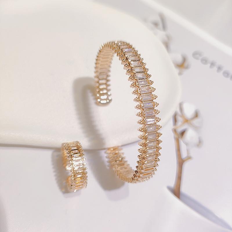 Шарм 2 шт. женский браслет и кольцо набор простой открытый дизайн циркон элегантные аксессуары популярные праздничные подарки для мамы/девочки