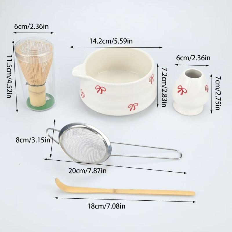 4/5pcs Cherry Blossom White Matcha Bowl with Matcha Whisk Set, Japanese Tea Set Includes Matcha Bowl with Spout