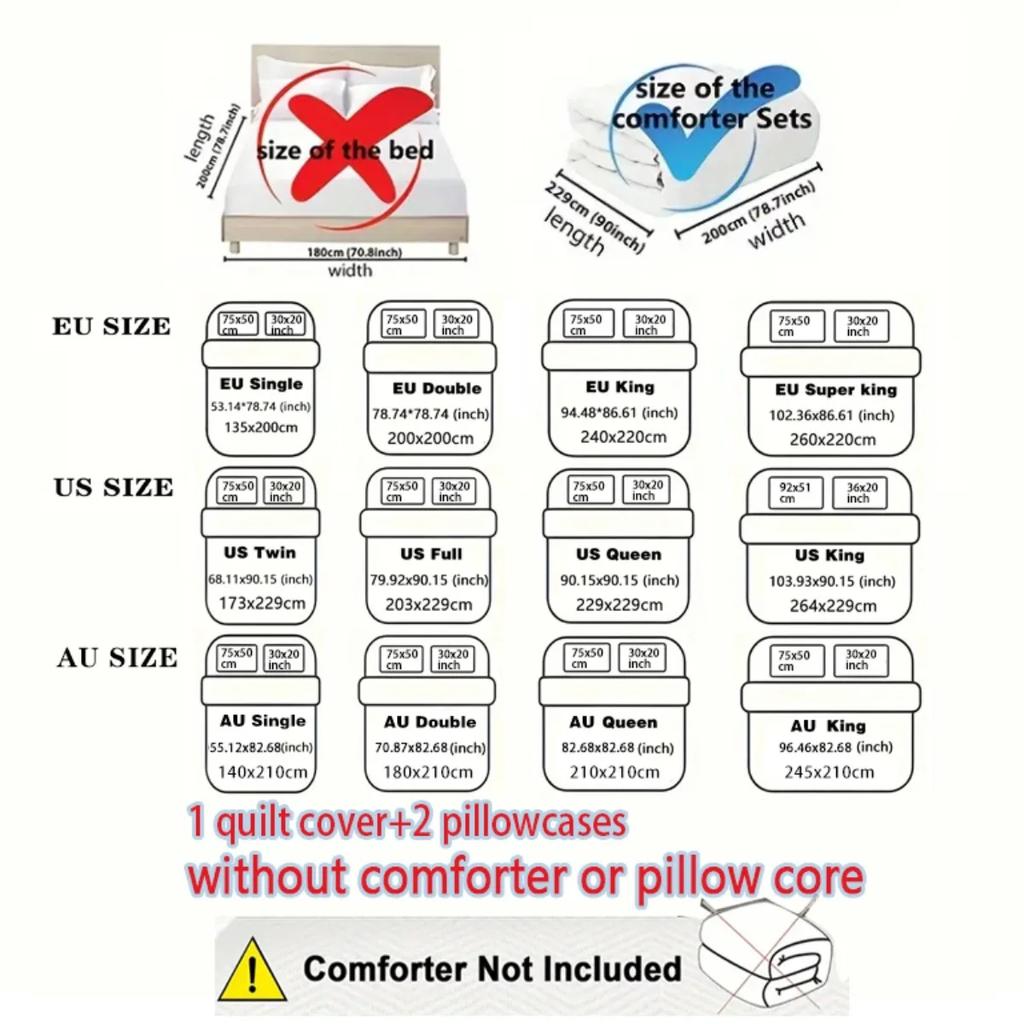 3pcs Fashionable Black Grey KING and QUEEN Design Printed Bedding Set, Soft, Comfortable, Breathable Duvet Cover, Bedroom