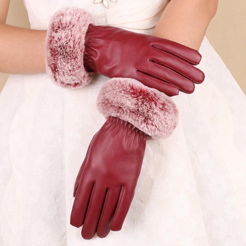 Warm Gloves Winter Rabbit Fur Mouth Skin Women's Gloves Outdoor Riding Driving Cold Winter Gloves