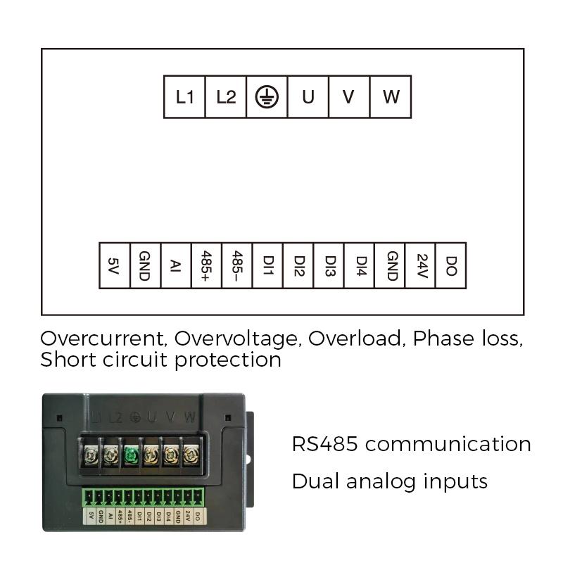 VFD Mini 200W 400W 750W Input 1-phase Output 3-phase 220V WIth RS485 Variable Frequency Drive Motor Speed Controller AC Inverter