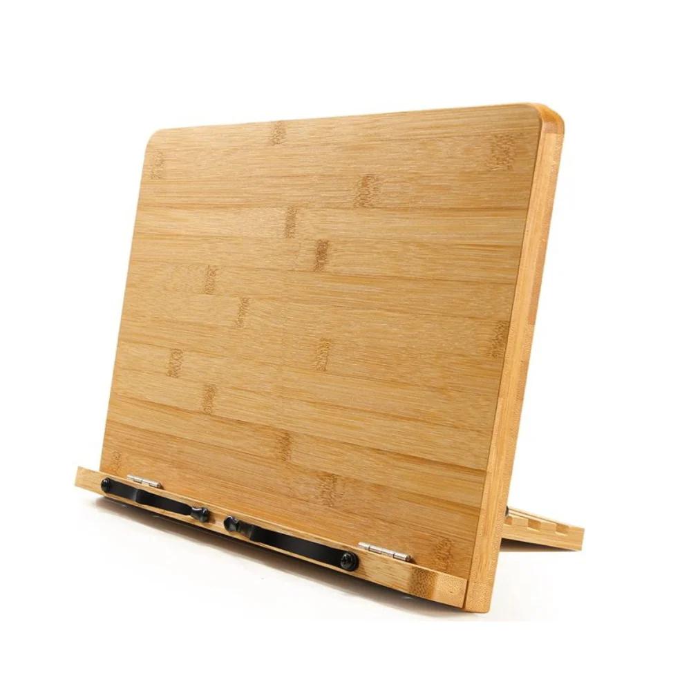 Adjustable Bamboo Book Stand Paper Clip Tray Portable Sturdy Lightweight Bookholder for Cookbook Reading Storage Holders Racks