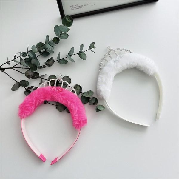 Real Art Cute Glitter Crown Headband Mink Tiara Hairband for Toddler Girls