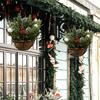 Christmas Hanging Baskets for Outdoors Pre-Lit Artificial Basket with LED Lights Pine Cones Berries for Holiday Porch Garden Decor