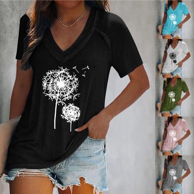 Женские топы, нарядная летняя мода, повседневная футболка с принтом, повседневная футболка с рукавом до плеча и v-образным вырезом, тонкая струящаяся туника