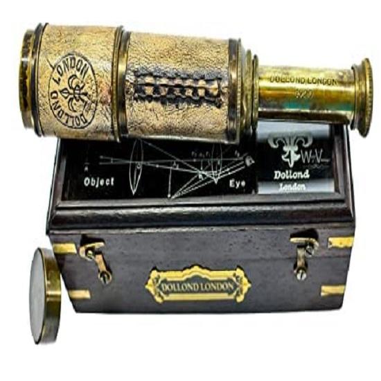 Antique Brass Victorian Marine Telescope with Box Wood, Traveling Nautical Gift Antique Telescope 43.18 Cm