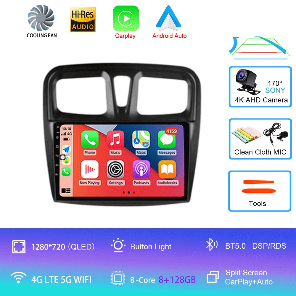 Автомобильное радио Android 14 Carplay для Renault Logan 2 Sandero 2 2012 2013 - 2019 Навигация GPS Мультимедийный проигрыватель Wi-Fi+4G BT DSP 2DIN