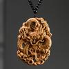 1pc Cliff Cypress Wood Double Sided Carved Dragon Tag Pendant Car Mounted Pendant Feng Shui Accessories Woodcarving Handicrafts