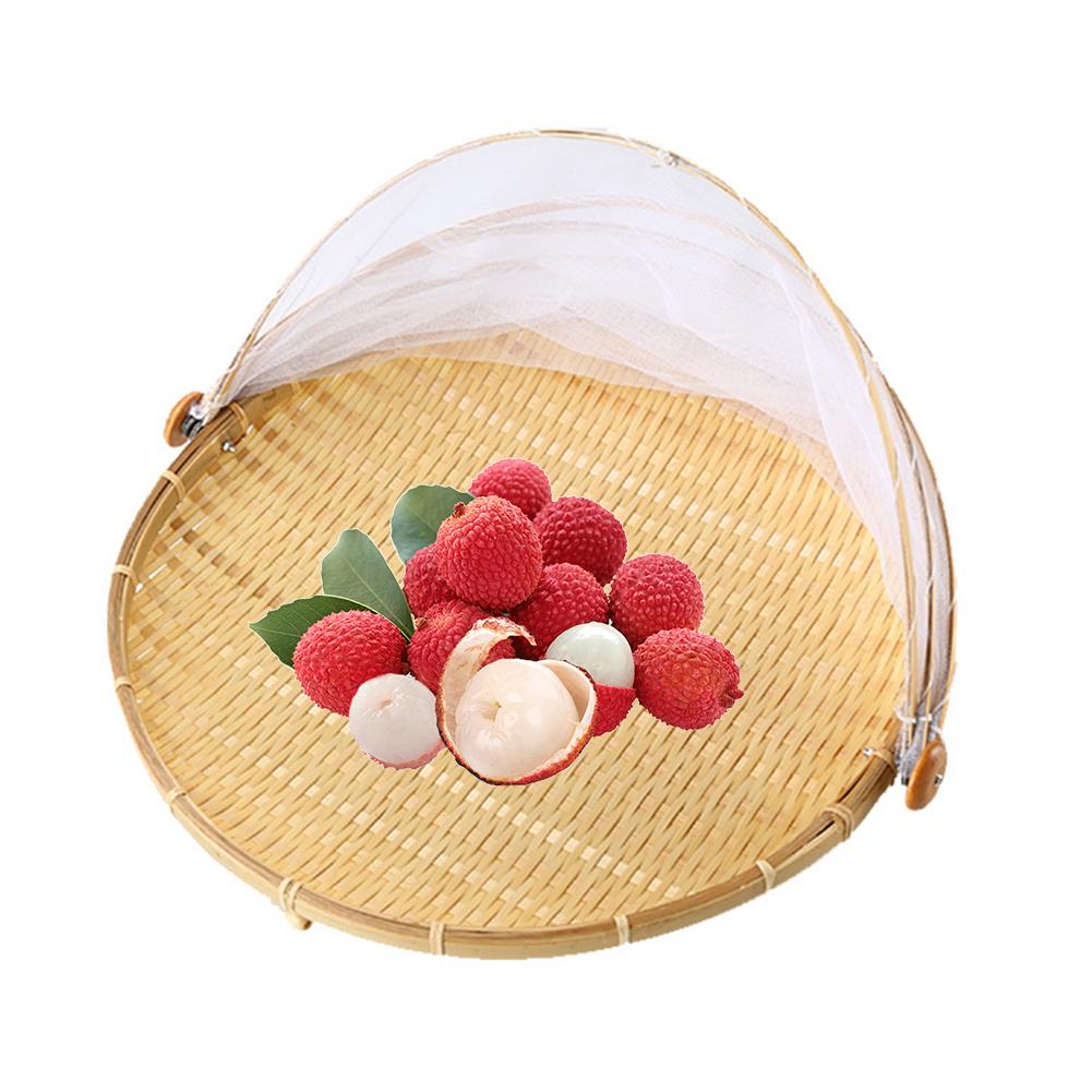 Blooming Bouquet Bamboo Picnic Food Serving Basket Anti Flies Insect Net Cover Bread Fruit Tray