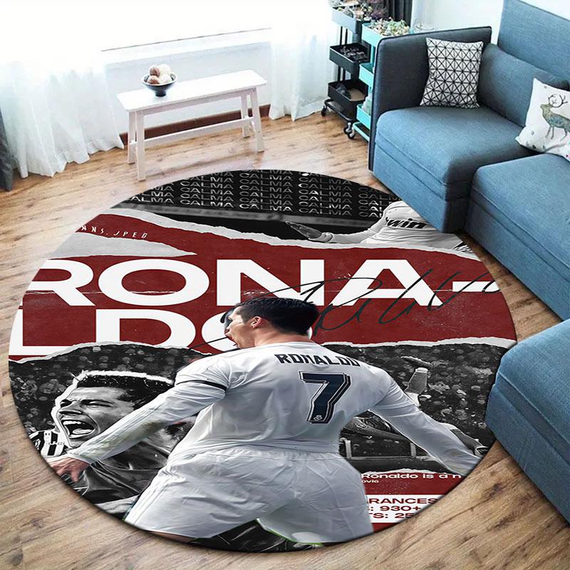 Круглый ковер CR7, Ковер для гостиной, спальни, дивана, игровой комнаты, Нескользящий коврик
