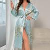 Women Sexy Pajamas Thin Strap Robe Cardigan Printed Spring Summer Simulation Silk Long-sleeved Ice Silk Homewear