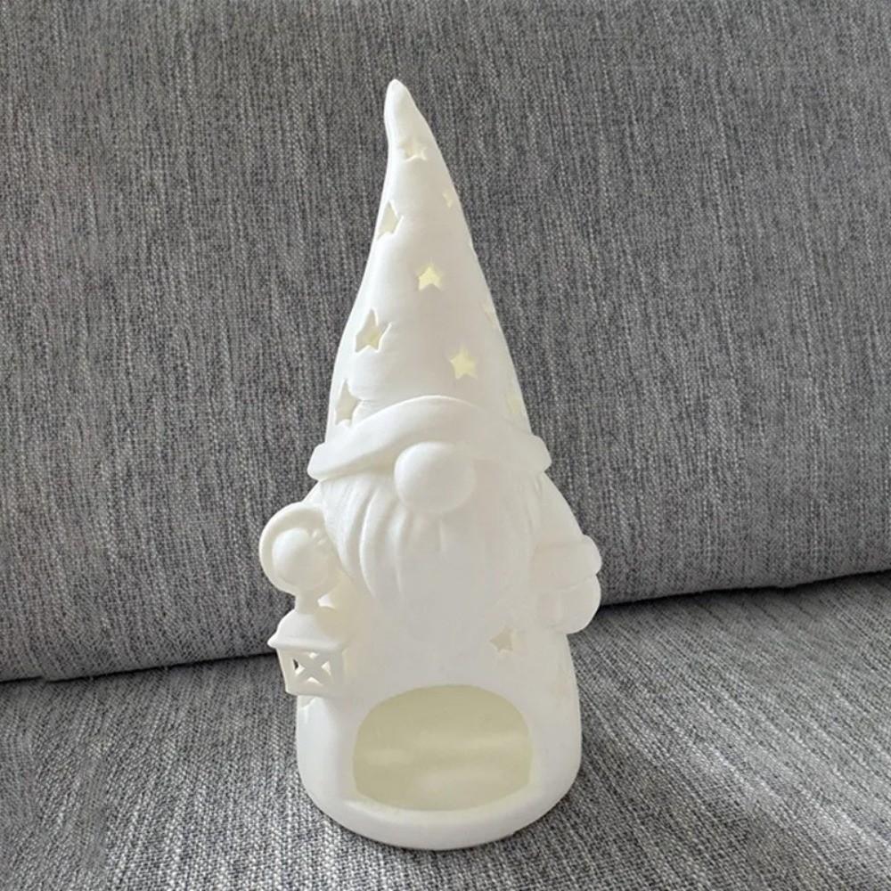 Hollow Out Santa Claus Candle Holder Unpainted Gnome Shape Candle Holder  Fireplace Decor