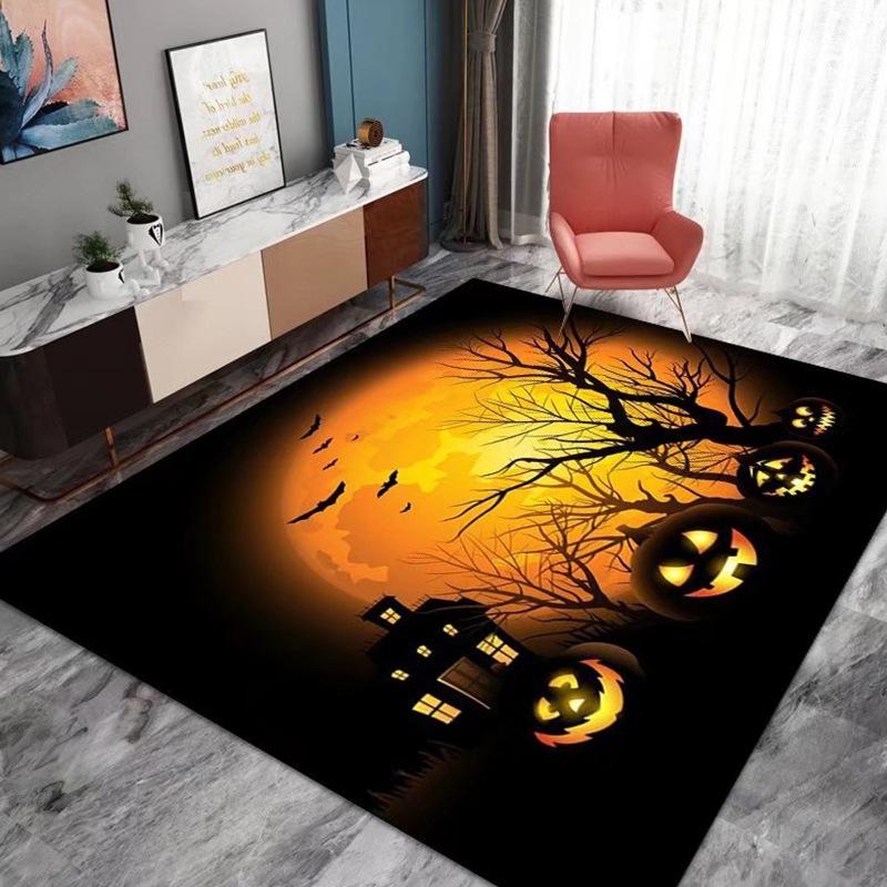 Halloween Crystal Velvet Horror Pumpkin Carpet Living Room Coffee Table Mat Bedroom Bed Blanket Bathroom Non-Slip Mat