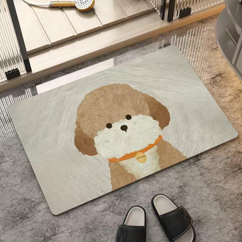 Velvet Puppy Oil Painting Absorbent Floor Mat for Entryway and Bathroom