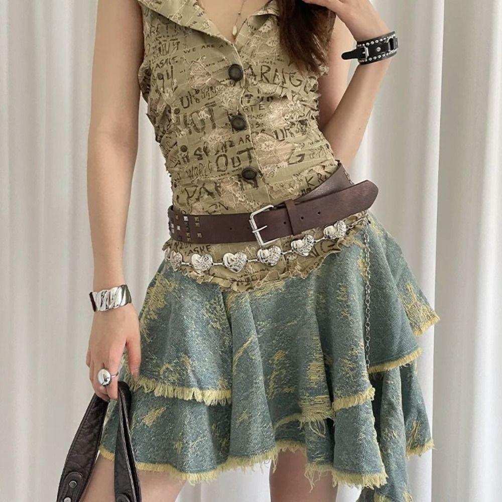 Leather Women's Belt Gothic Dress Jeans Belt Niche Rivet Waist Belt Streetwear