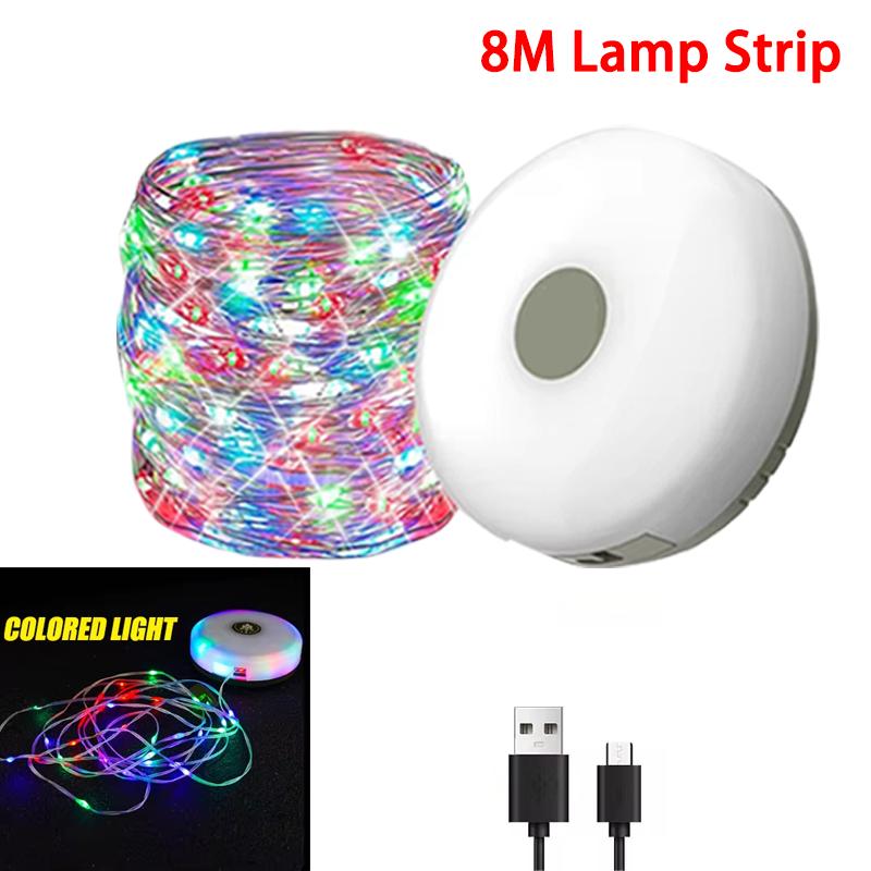 Rechargeable Camping Light 8M/10M Light String Outdoor LED Tent Light RGB Atmosphere Light Recyclable Garden Decoration Lamp
