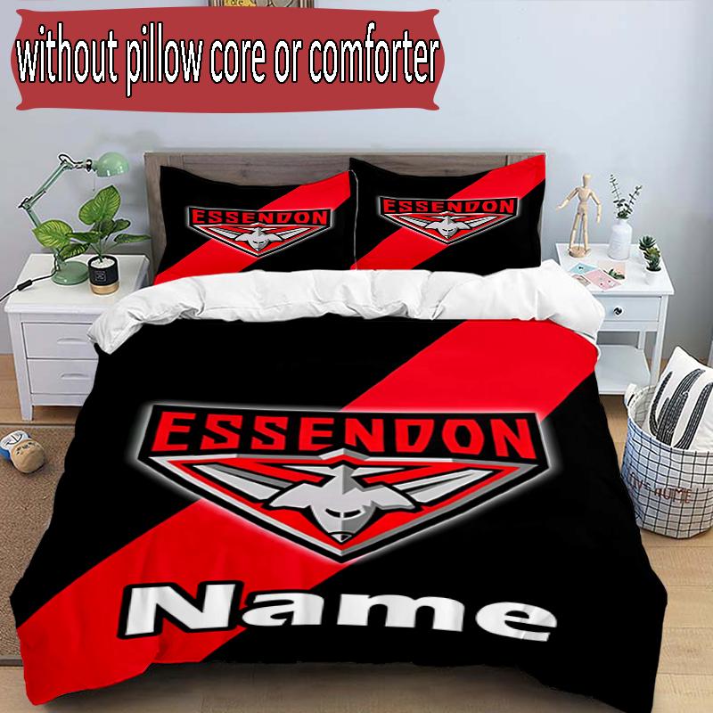 3pcs Duvet Cover Set (1*Duvet Cover + 2*Pillowcase, Without Core), Custom Name Essendon Football Pattern Bedding Set, Home Bedroom Decor Gift