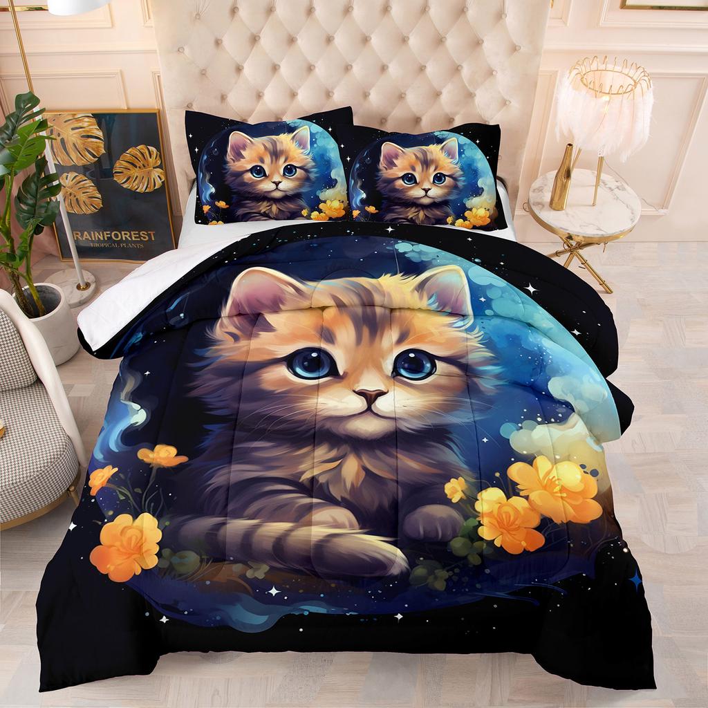Comforter Cute Kitten Luxury Theme Home Comforter Winter Quilted Blanket Goose Down Duvet King Queen 3D Blanket Size Twin