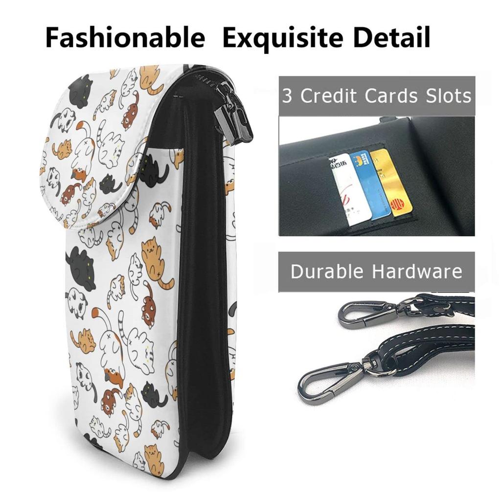 Cute cat pattern smartphone genuine leather shoulder and mini popular crossbody bag [JMI] pouch, bag, thin, ladies' men's pouch, wallet,