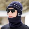 Вязаная шапка и шарф, комплект, мужская зимняя флисовая шерстяная шапка для людей среднего и пожилого возраста, толстая теплая шапка