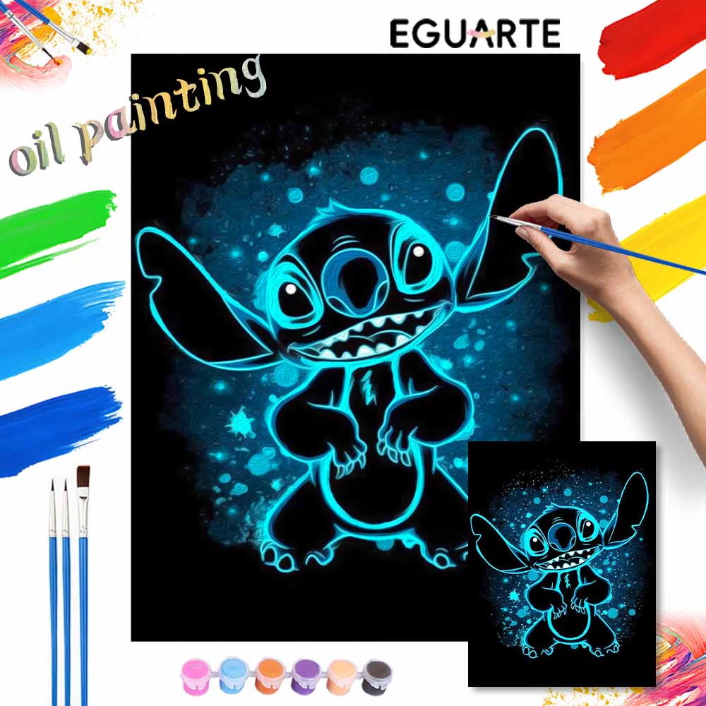 Disney Набор для рисования по номерам Stitch неоновой краской, ручная работа DIY, декор для дома, подарки для спальни, настенное панно, набор для творчества