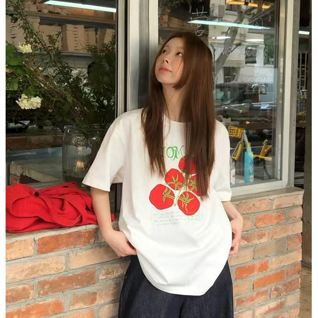 2025 Summer Loose and Slimming Versatile Niche Lazy Casual Daily Commuting Round Neck Short-Sleeved T-Shirt for Girls
