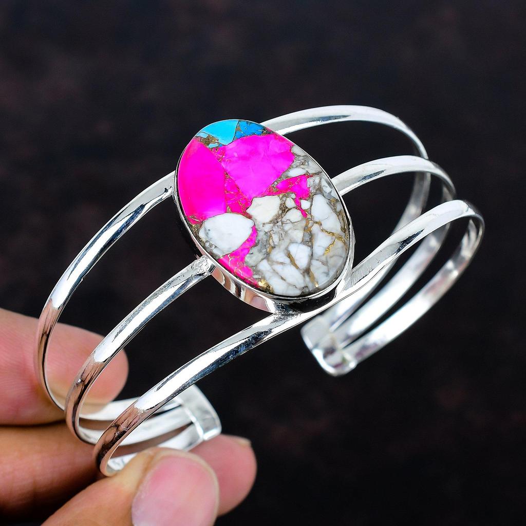 Cotton Candy Turquoise Cuff Bracelet Handmade Bangle Gemstone Jewelry 925 Sterling Silver Cuff Bracelet Adjustable Bangle Anniversary Gifts