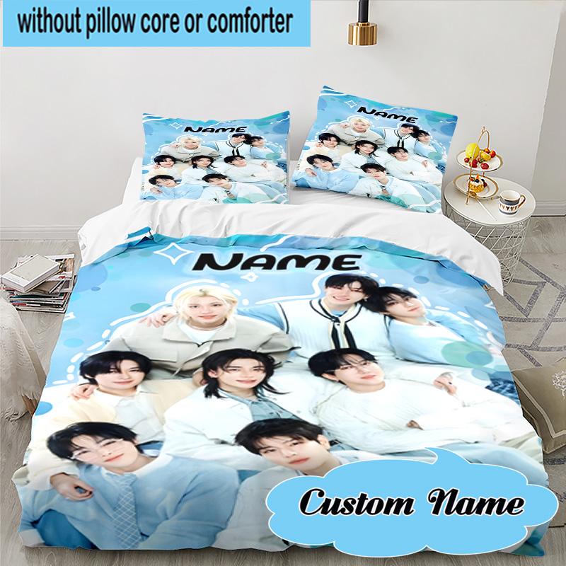 Custom Name 3PCS K-pop Idol Collage Bedding Set, Including 1pc Duvet Cover And 2pcs Pillowcases, Suitable for dorms and bedrooms Gift