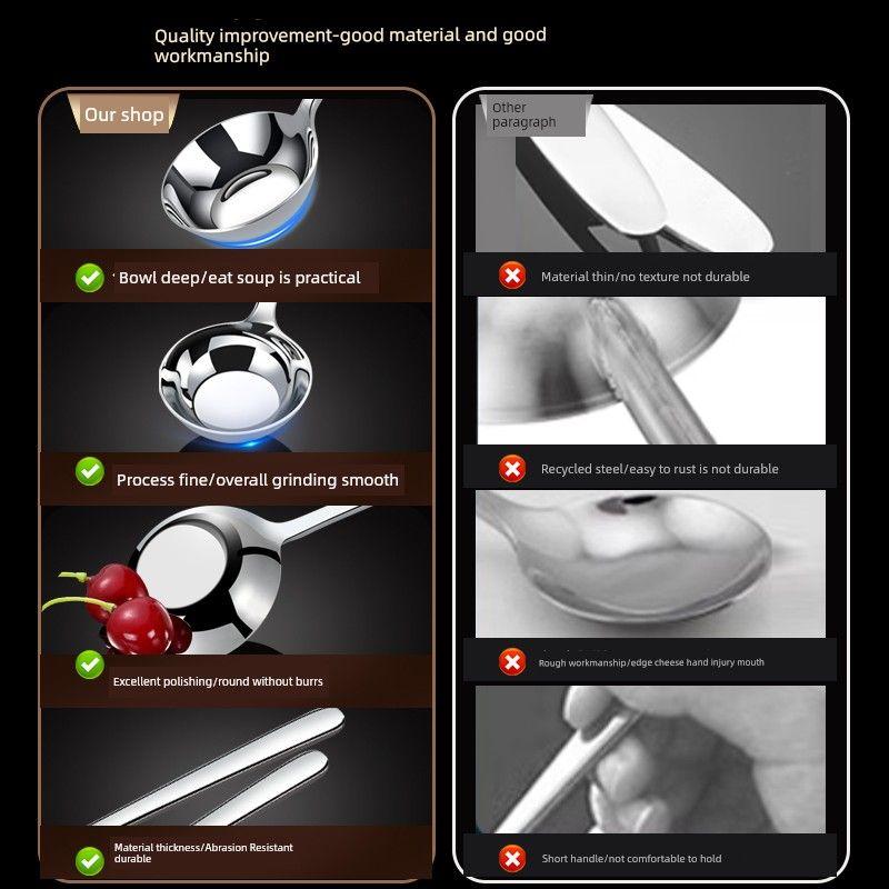 316L Stainless Steel Spoon Thickened For Home round Head Soup Drinking Spoon Soup Spoon Spoon Long Handle Seasoning Spoon Large Eating Spoon