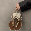 Fashion Fashion Block Heel Clip Toe One Buckle Strap Sandals New Summer Round Toe Metal Buckle Mid-heel Non-slip Beach Roman Shoes