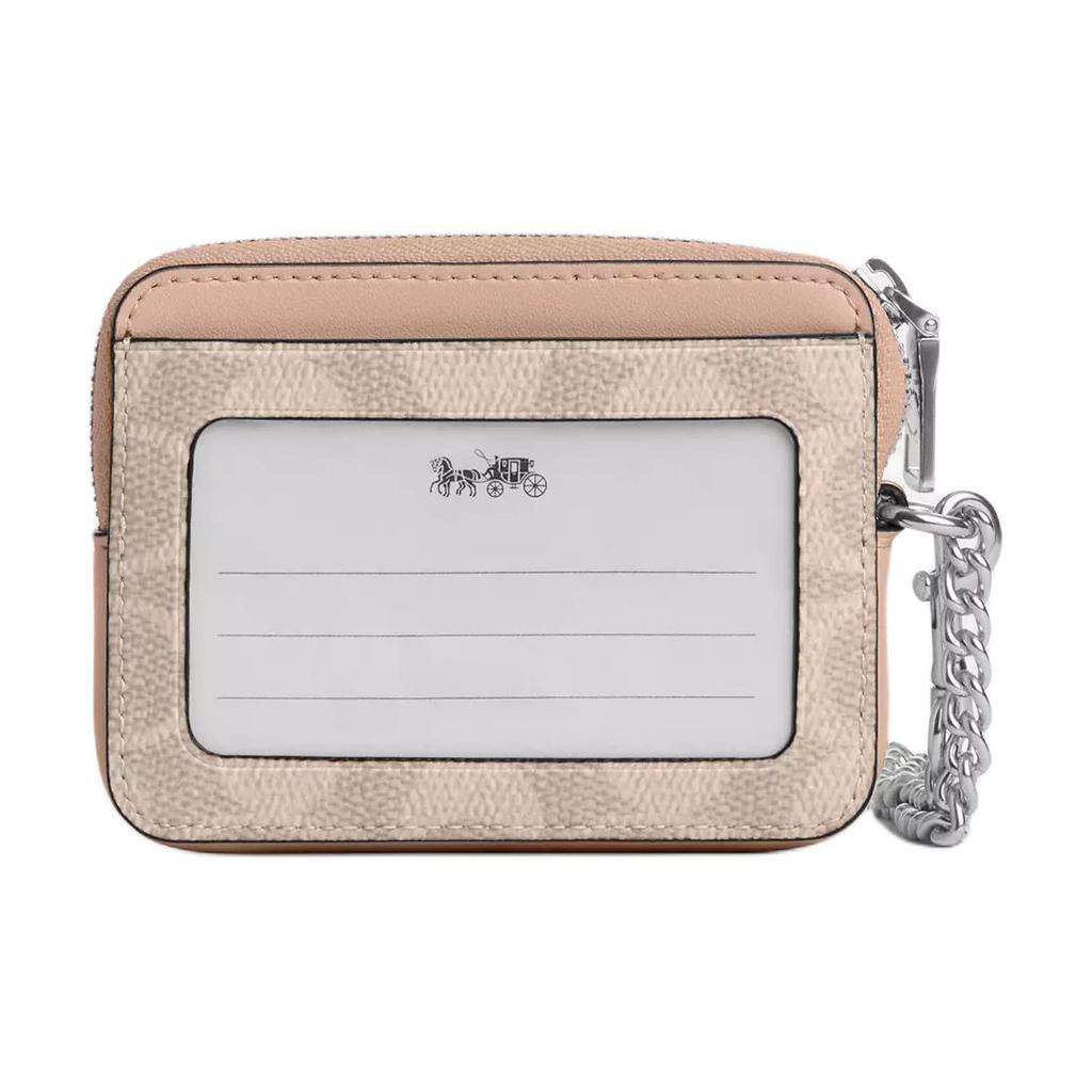 New COACH Coated Canvas Card Holder Mini Women's Sand & Taupe CW883-SVPWH