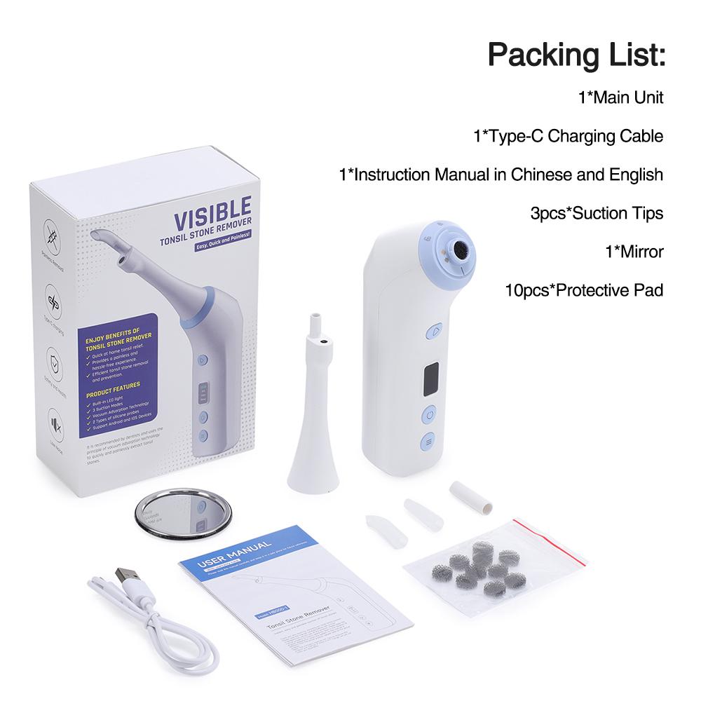 Visible Electric Tonsil Stone Remover Kit with 3 Suction Modes for Oral Care and Tonsil Stone Removal