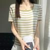 Striped Knitted Sweater Short-sleeved Women's Summer New Loose Fashion Versatile Bottoming Top