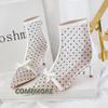 Ankle Boots Elegant Women Party High Heel Summer Fashion Casual Booties Woman's 2024 Summer Breathable Mesh Polka Dot Hollow Bow