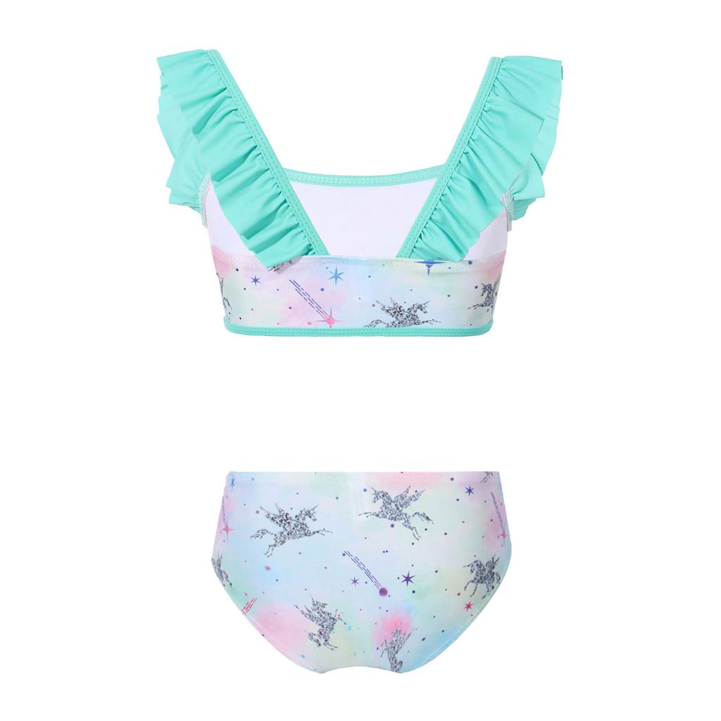 Девочки Раздельный Купальник Топ Танкини с Рюшами и Подходящие Плавки Пляжный Наряд для Отпуска