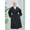 Belted Black Balloon Sleeve Trench