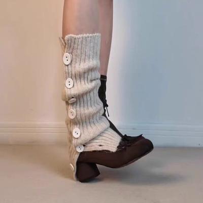 Версия из овчины~ Тысяча золотых бантов Узкие ботильоны Женские Удобные С круглым носком Рукав Толстый каблук Ботинки Мартин Модные ботинки