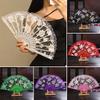 1Pc Folding Fan Fashion Performance Props Classical Solid Color Aesthetic Beauty Hollow Rose Lace Fan