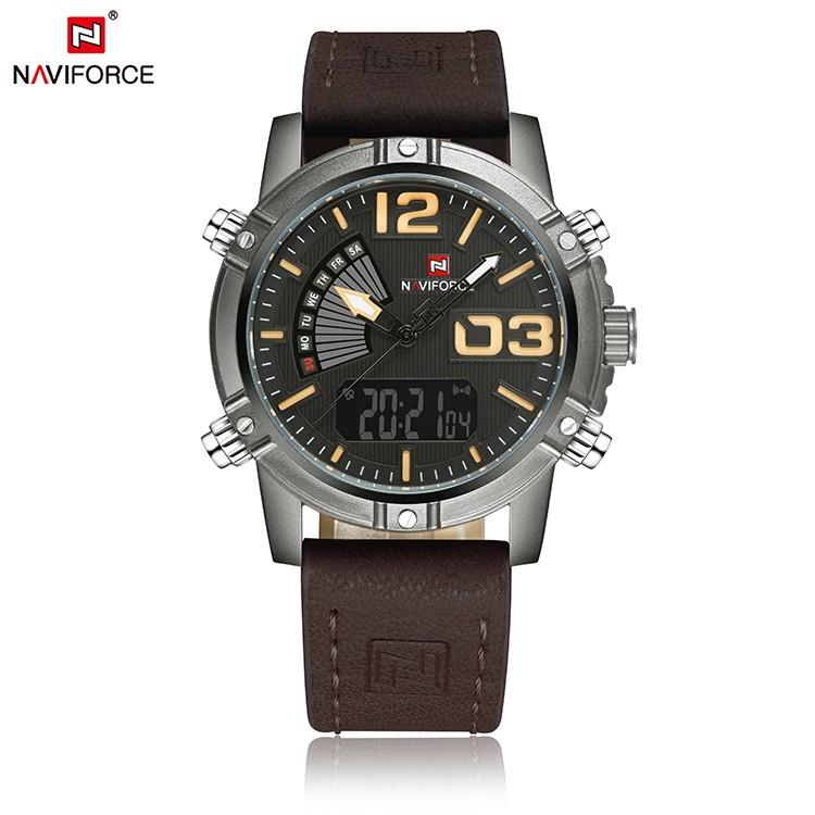 Часы NAVIFORCE 9095 Бренд Роскошные Мужские Наручные Часы Мужские Бизнес Дата Время Кожаный Ремешок Япония Кварцевые Часы