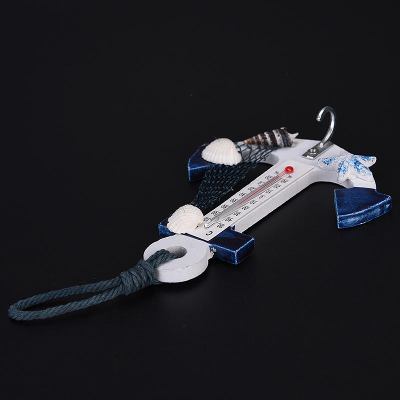 Wood Anchor Thermometer Crafts Art Wall Hanging Hook Meter Gauge Shell Nautical Decor