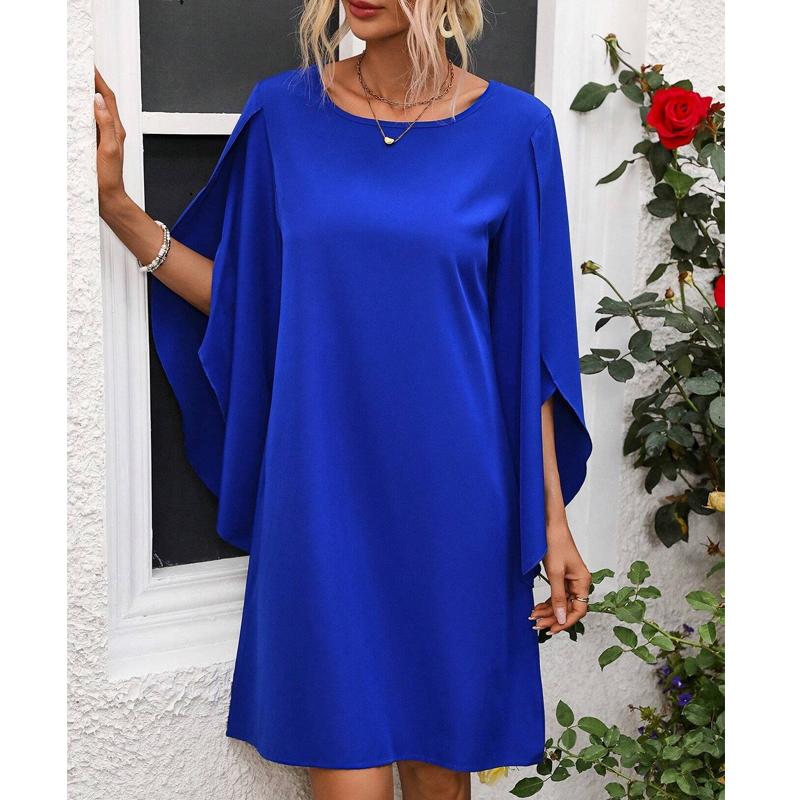 Женские платья 2025 Лето Кейп-рукав О-образный вырез шифоновое повседневное женское платье J893