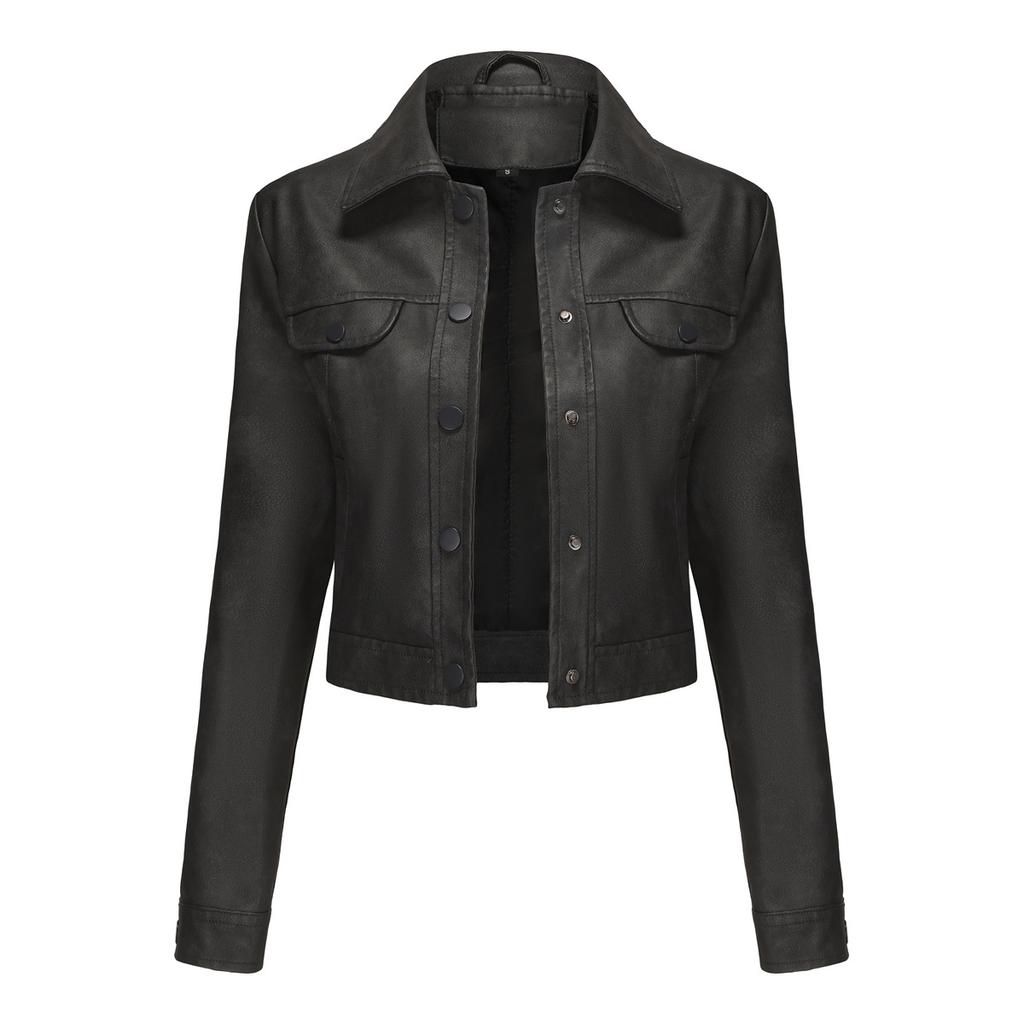 Spring and Autumn Women's New Thin Leather Jacket with Multiple Pockets Cardigan Casual Jacket Fashion Coat