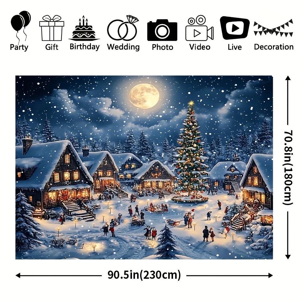 Christmas joyous party spotlight background fabric cartoon village and pine tree design suitable for holiday partiesZL
