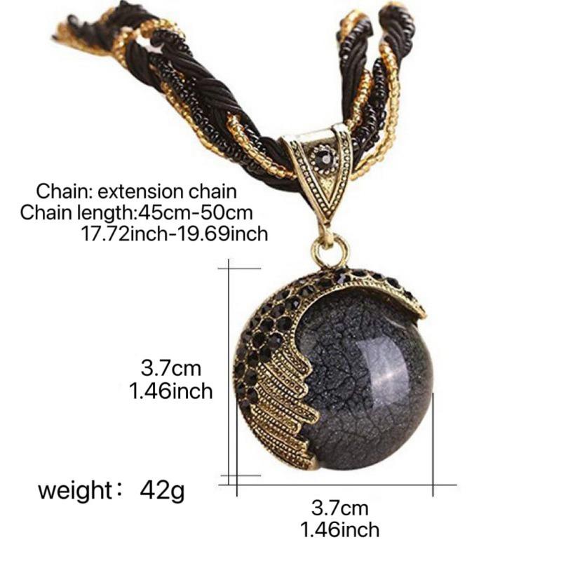 1PC European and American Bohemian style imitation gemstone pendant necklace handmade rice beads woven ethnic style retro sweater chain